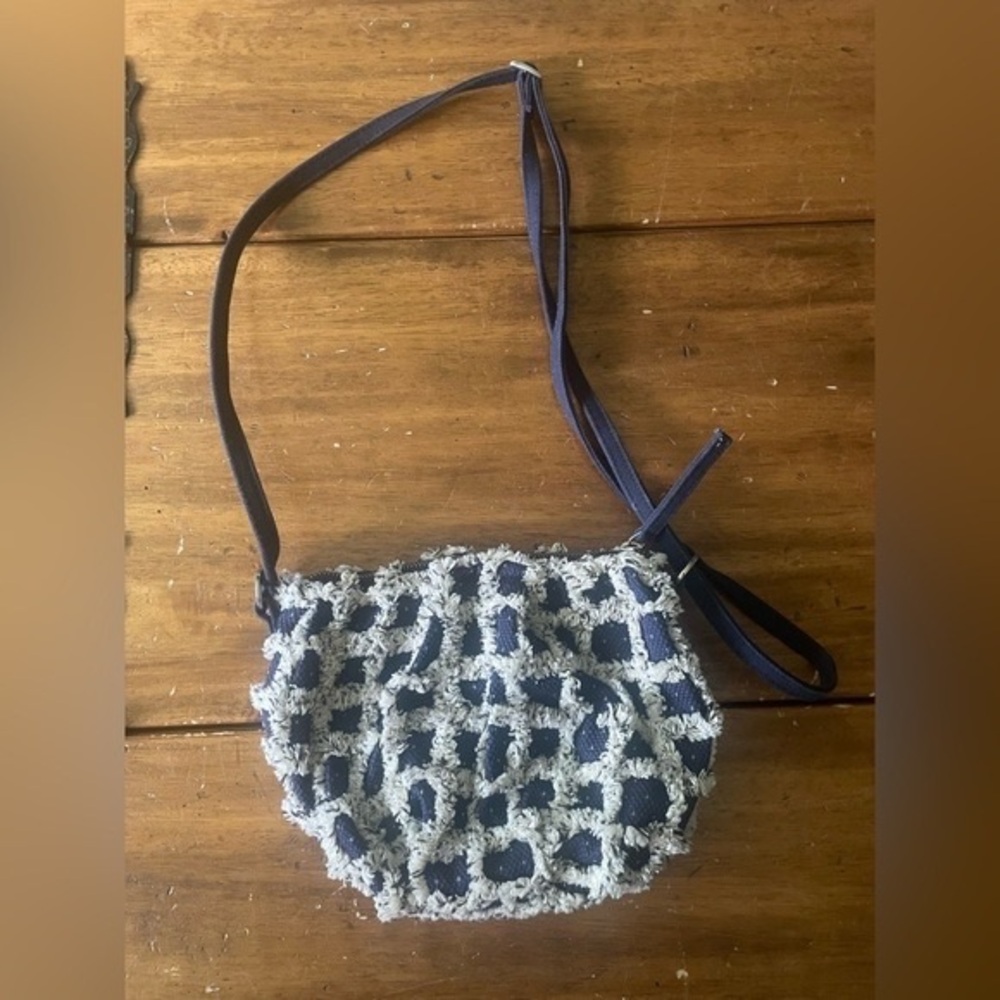 Free People Navy and Cream Crochet Crossbody Bag